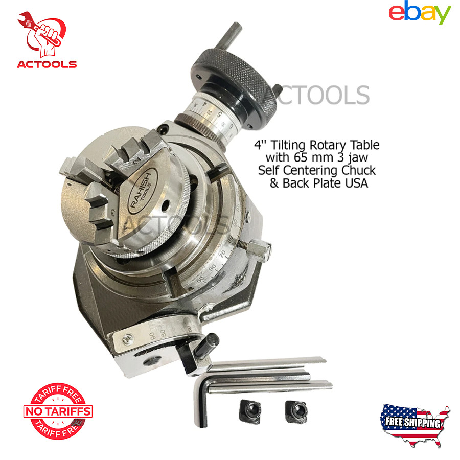 4" 100mm Tilting Rotary Table with 65 mm 3 jaw Self Centering Chuck & Back Plate