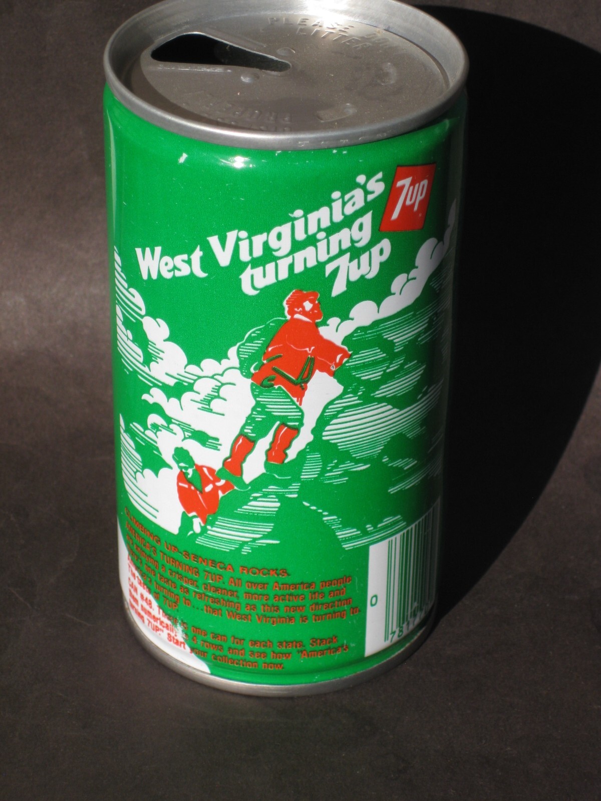 VINTAGE 1979 AMERICA'S TURNING 7-UP SODA CAN WEST VIRGINIA STATE