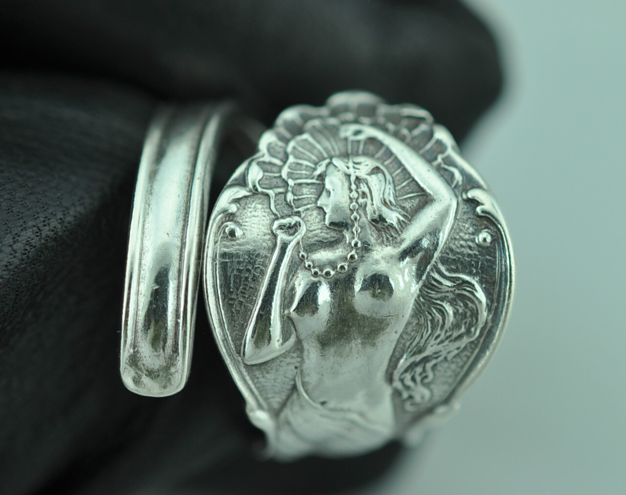 Solid 925 Sterling Silver Nude Venus Girl Lady Adjustable Spoon Ring