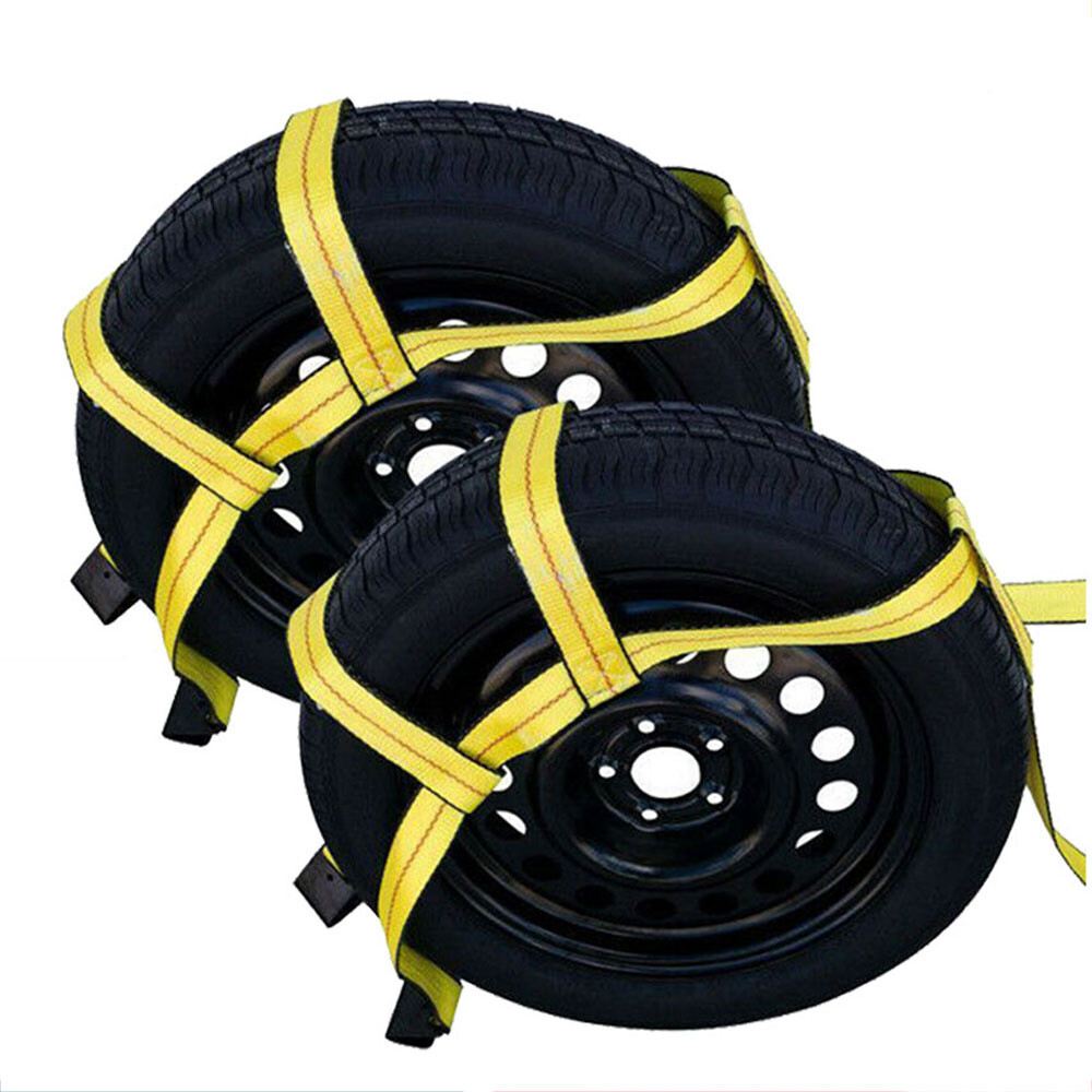 Pair Car Basket Straps Adjustable Tow Dolly DEMCO Wheel Net Set Flat Hook Yellow