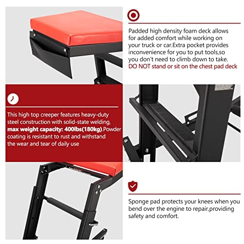 Automotive Engine High Top Creeper Workstation Shop Mechanic | Adjustable