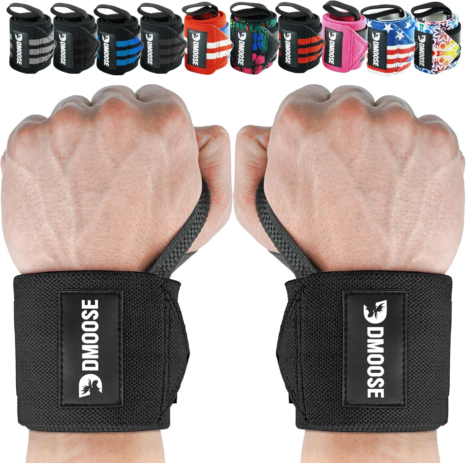 Dmoose Fitness Wrist Wraps for Weightlifting 18" - Heavy Duty Gym Wrap with Hand