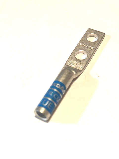 YAZ6C2TC14 compatible 6 AWG 1/4" 2-Hole, 5/8" CTR,  Long Barrel, Copper Comp Lug