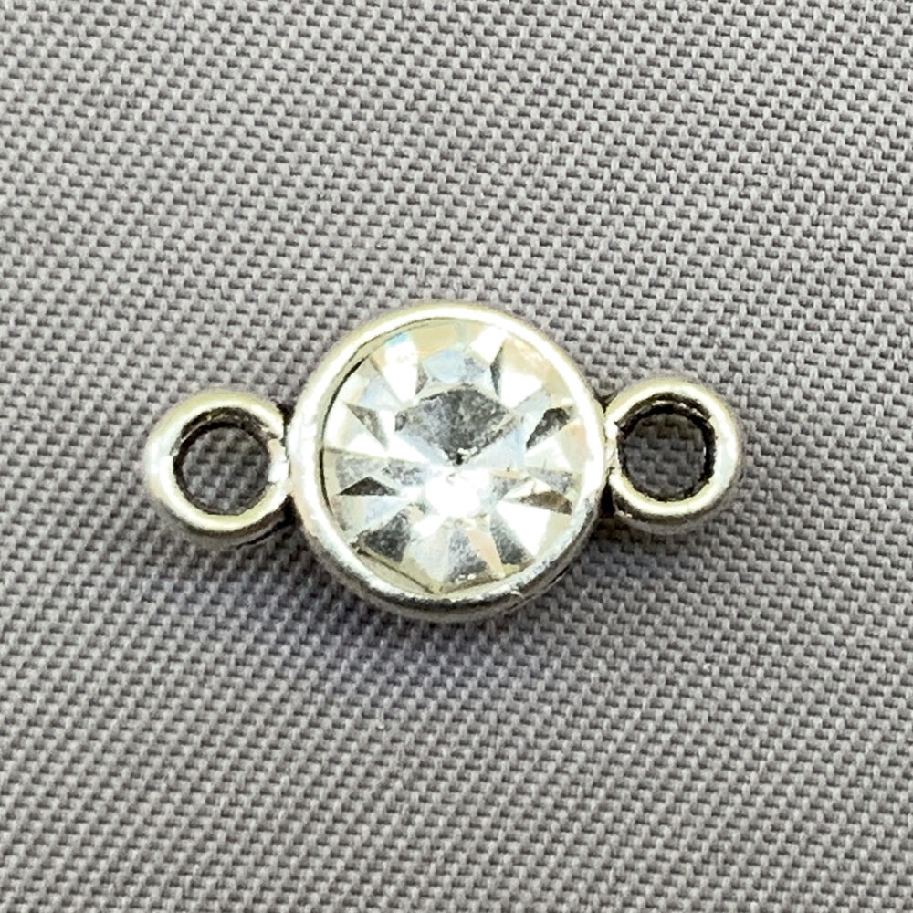 Round Crystal 2 Loop Link 13x7mm Antique Silver Plated Alloy Q10 per Pkg