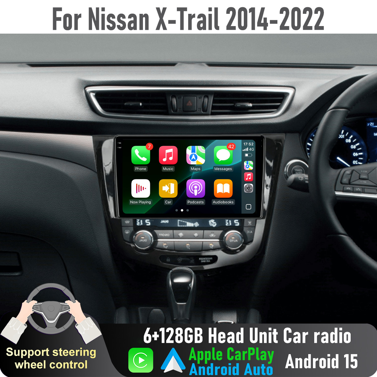10'' Apple CarPlay Auto 128GB Head Unit Car radio For Nissan X-Trai 2014-22 T32