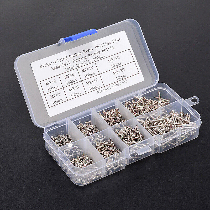 800Pcs Stainless Steel Self Tapping Screw Assortment Kit Lock Nut Wood