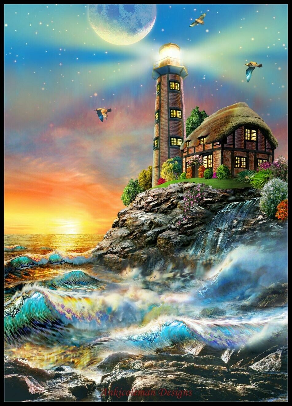Chart Needlework DIY - Counted Cross Stitch Patterns - Lighthouse at Sunset