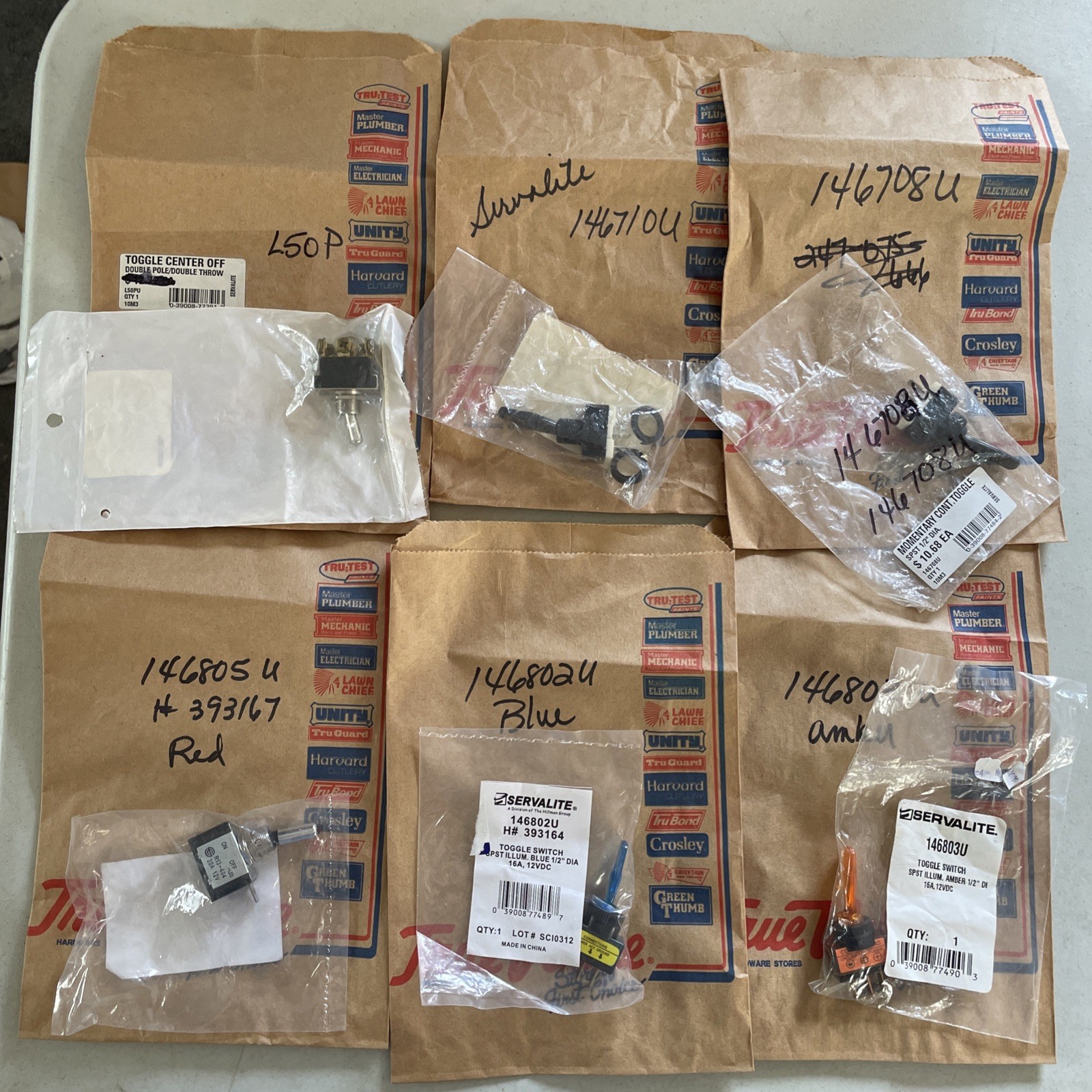 Lot Of 6 Various toggle switch some illuminated amber, blue, Red