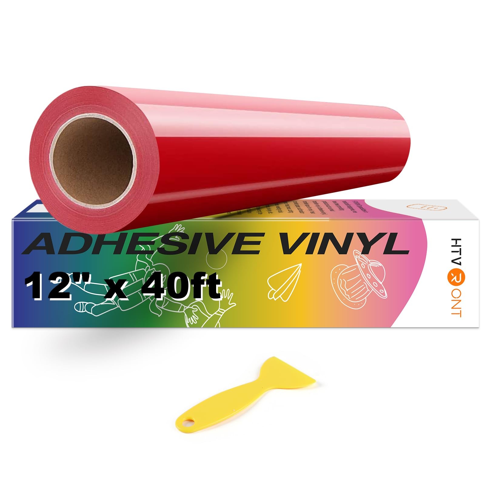 Red Permanent Vinyl, 12" x 40 FT, Glossy Red Adhesive Vinyl Roll