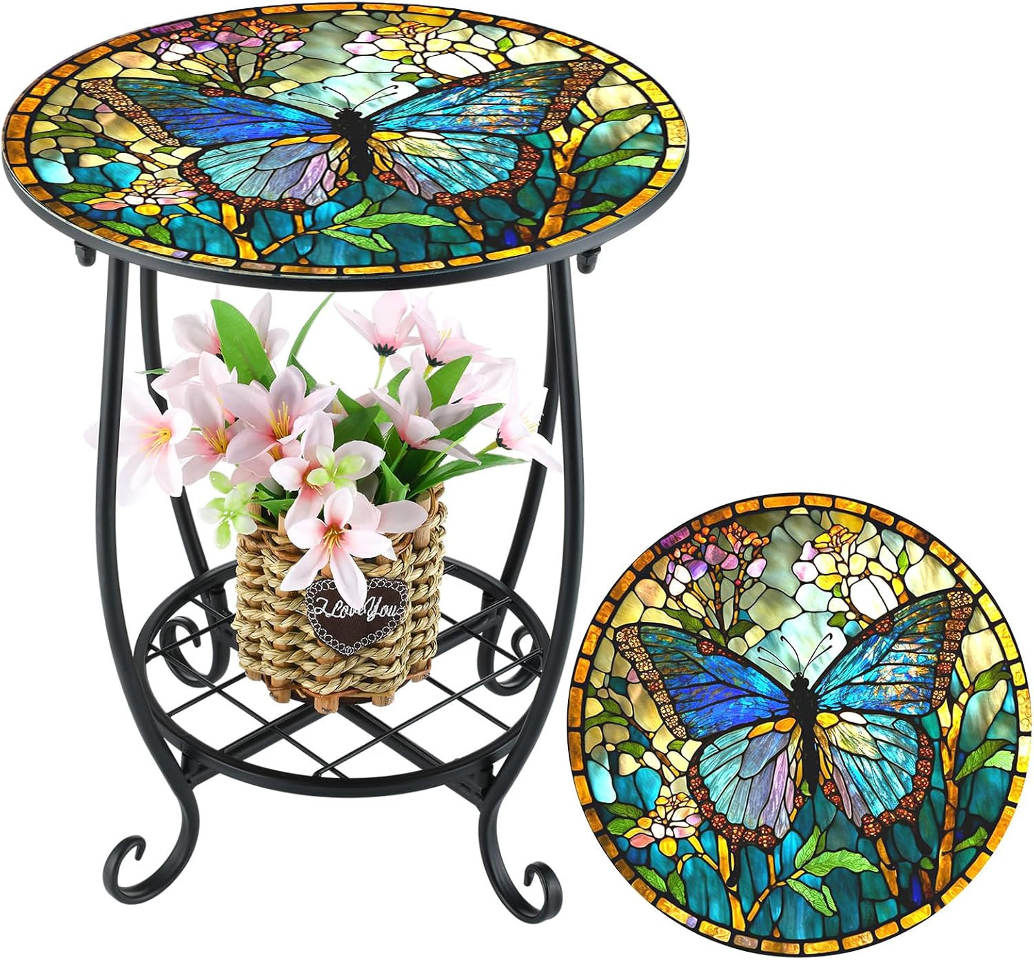 Small Round Mosaic Side Table for Indoor Outdoor Use - 14 Inch