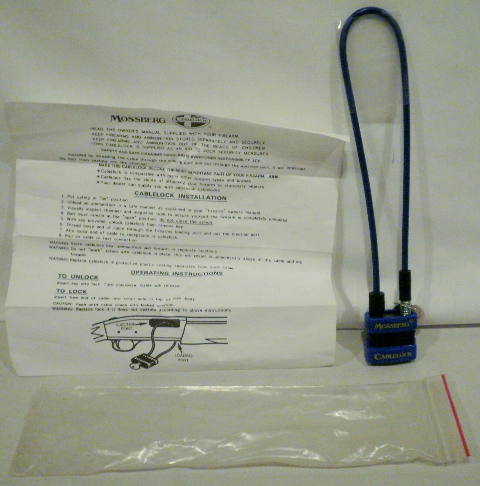 Mossberg Cable Lock Gun Lock 2 Keys Instructions