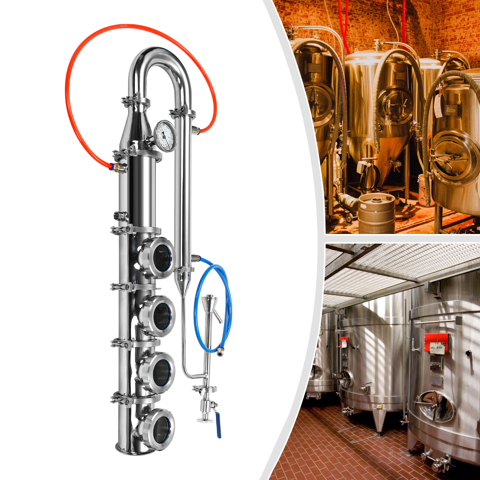 4" 4 Plate Stainless Moonshine Flute Still Column with Copper Bubble Plates