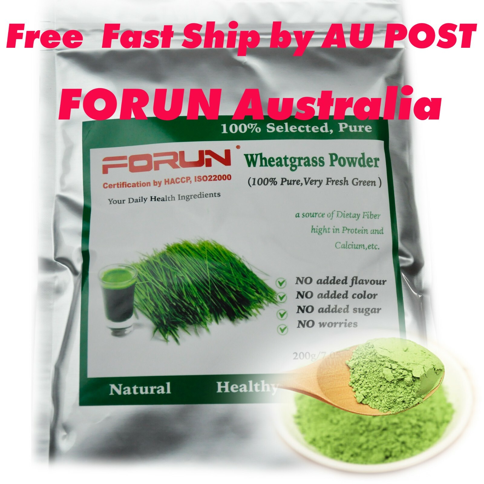 FORUN Organic Wheat Grass Powder 200G -100% Pure, Fresh Green