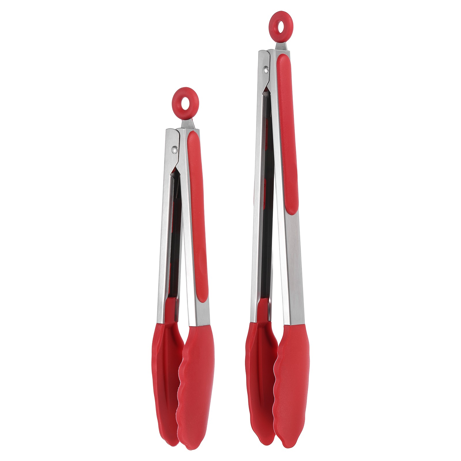 2 Pcs Kitchen Tongs with Silicone Tips 11/13 Inch 430 Stainless Steel Tongs Red