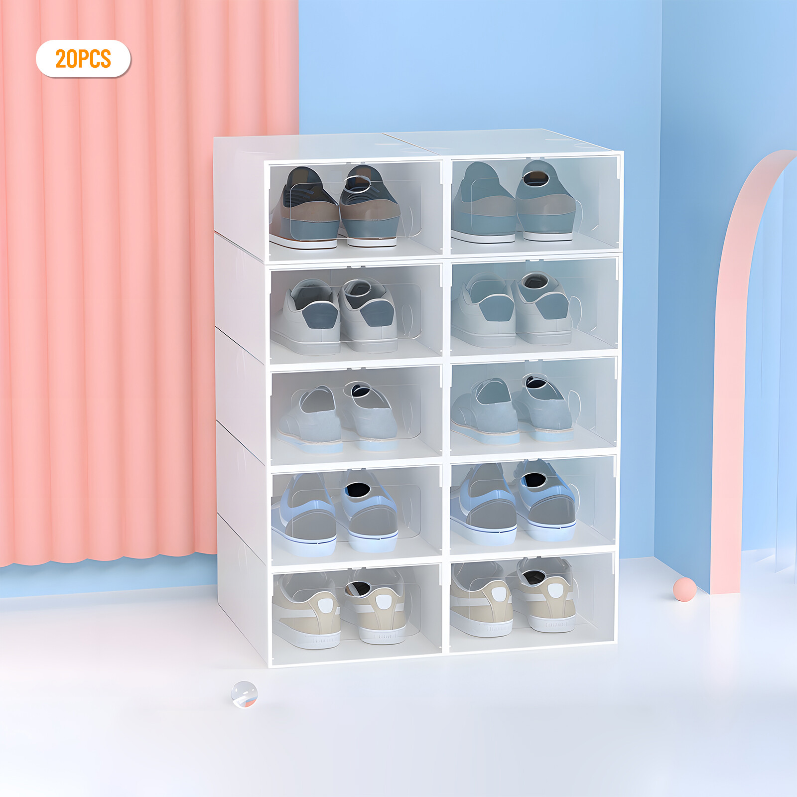 20pcs Sneaker Display Case Organizer Stackable Shoe Storage Box Set Stackable