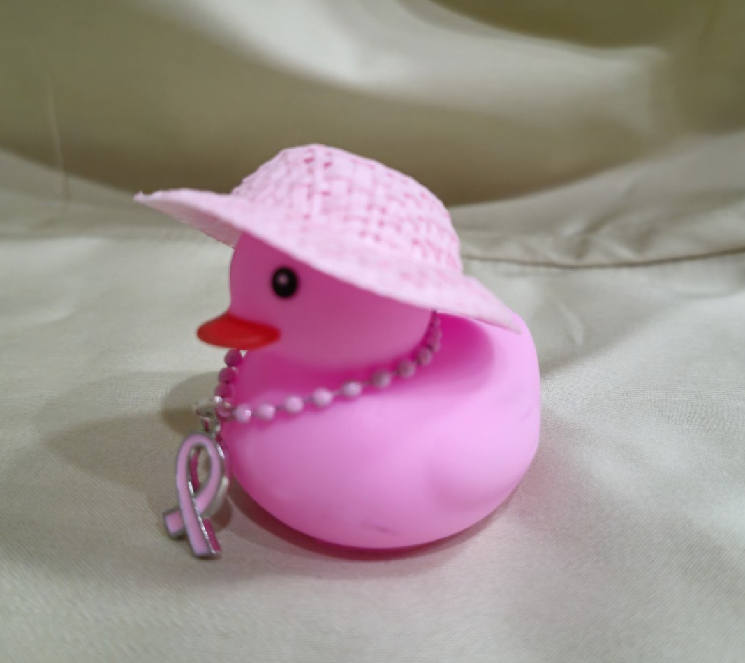 Breast Cancer Awareness Rubber Duck, Straw Hat Pink Ribbon Dashboard Decor Gift