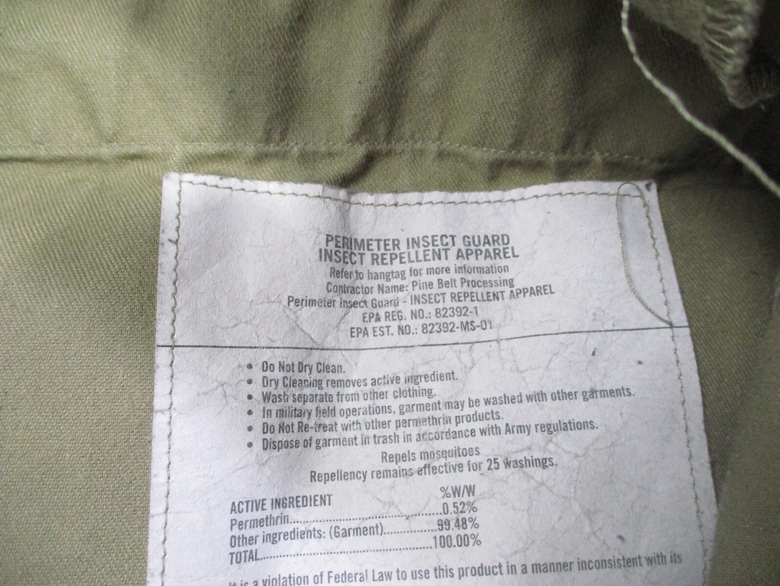 US Army Pants Perimeter Insect Guard Small Long Multicam 8415-01-623-4177