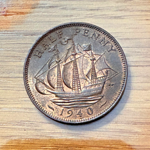 1940 UK 1/2 Penny Coin RB AU