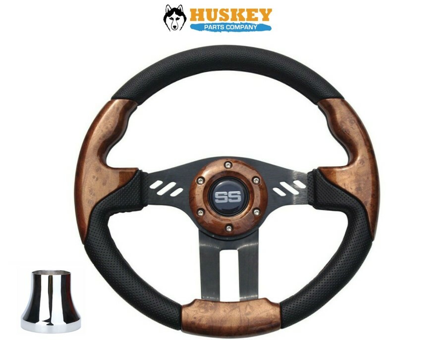 Custom Woodgrain Golf Cart Steering Wheel & Adapter Combo Club Car DS