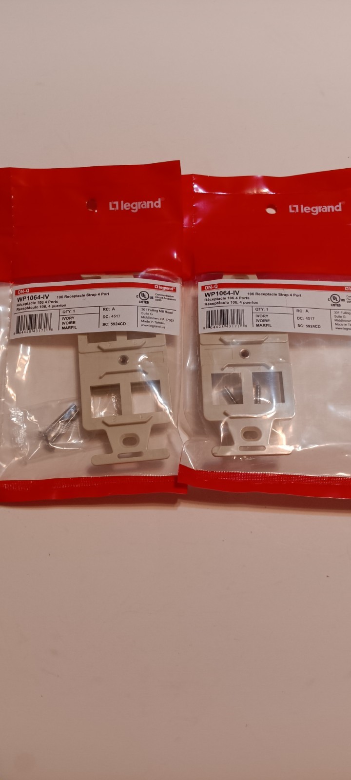 Legrand Onq WP1064-lV Ivory 106 Receptacle Strap 4 Port 2 Packs New