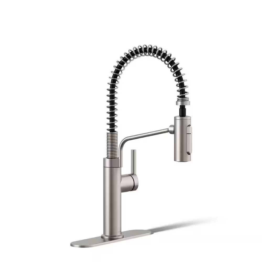KOHLER Ringby R38633-LVS 18 inch Pull Down Kitchen Faucet Spot-Repel Stainless