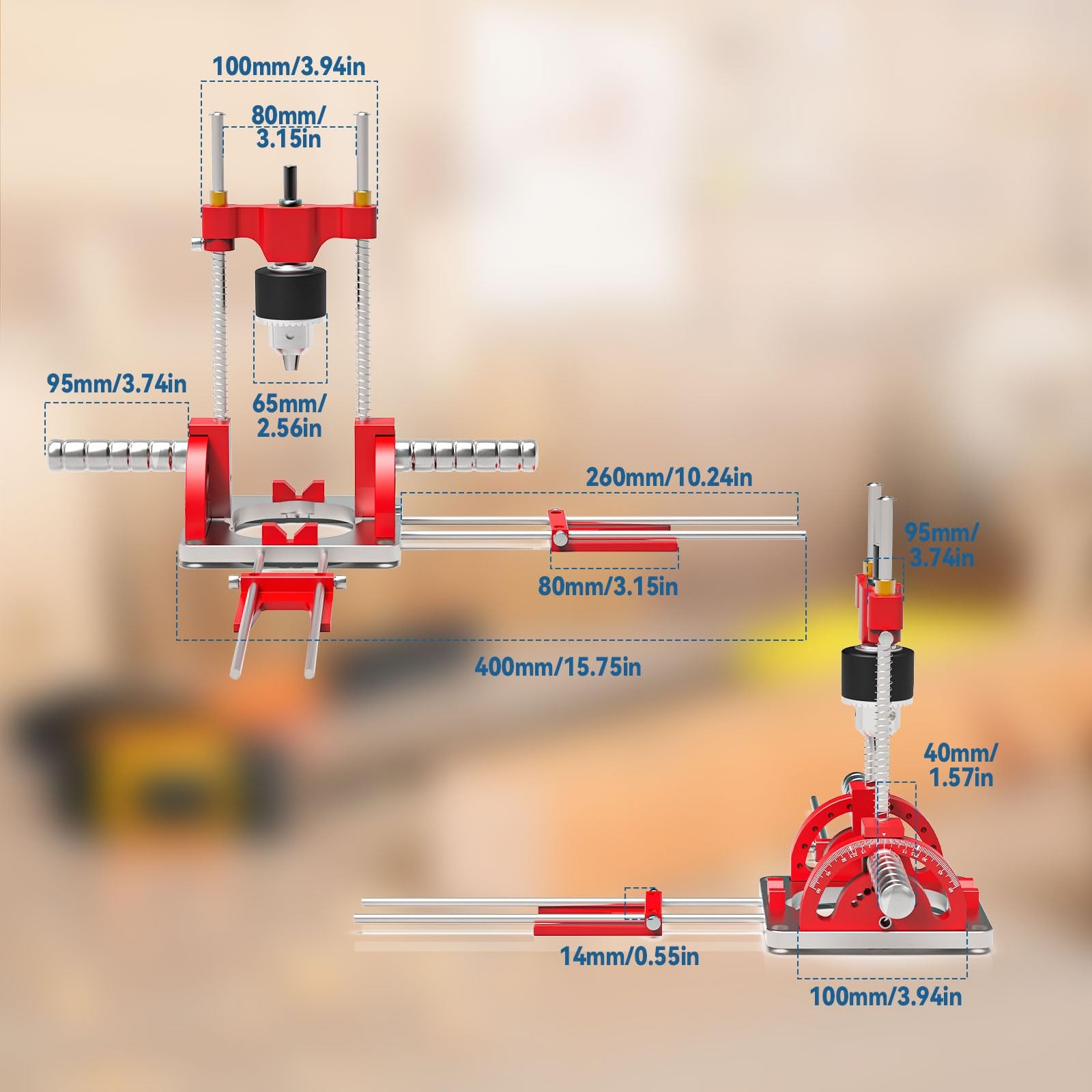 Portable Multi-Angle Drill Guide for Power Drills, 0° to 60° Self-Centering