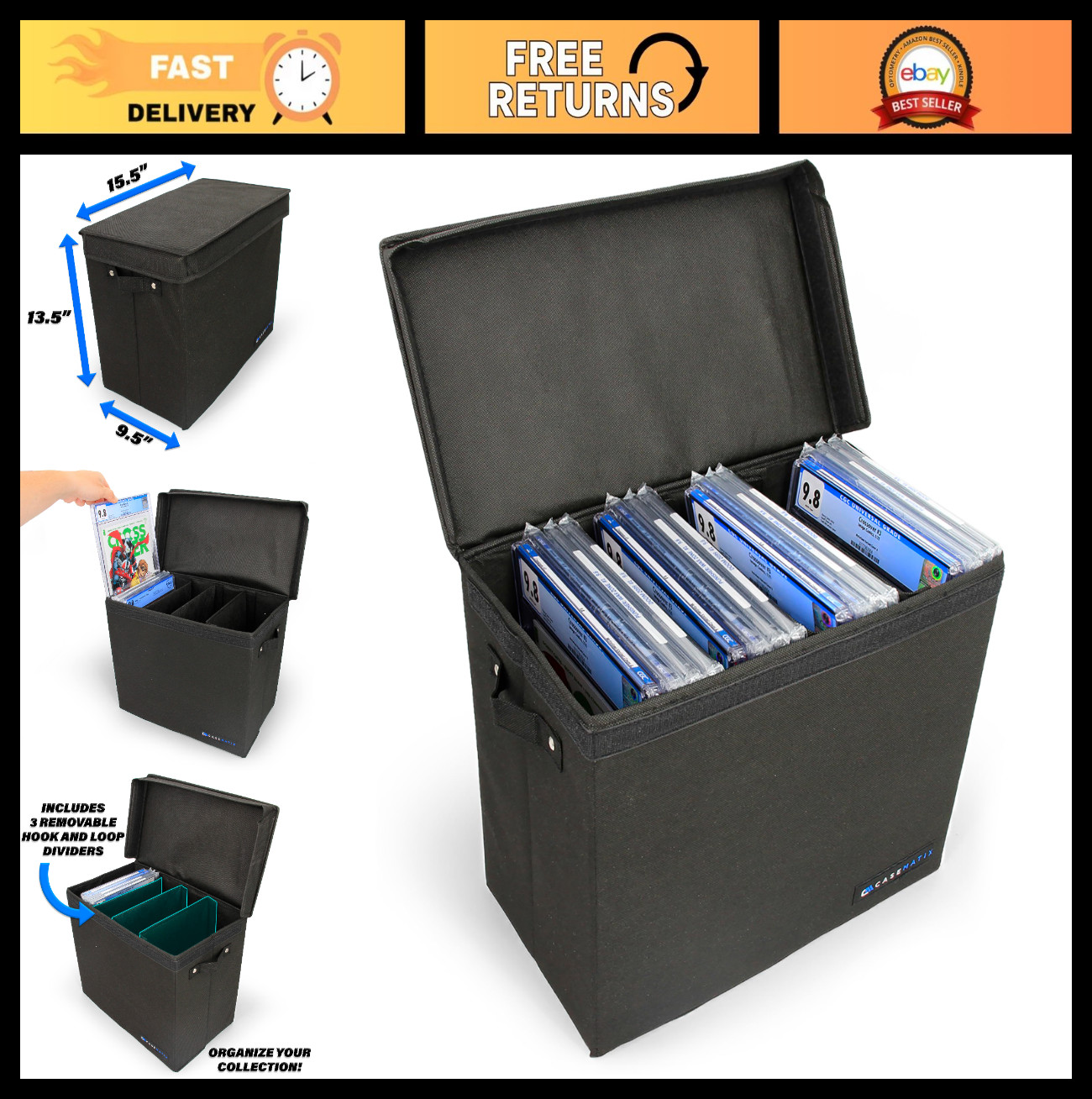 Comic Book Storage Case for 28 CGC Comics - Lightweight Bin with 3 Removable Par