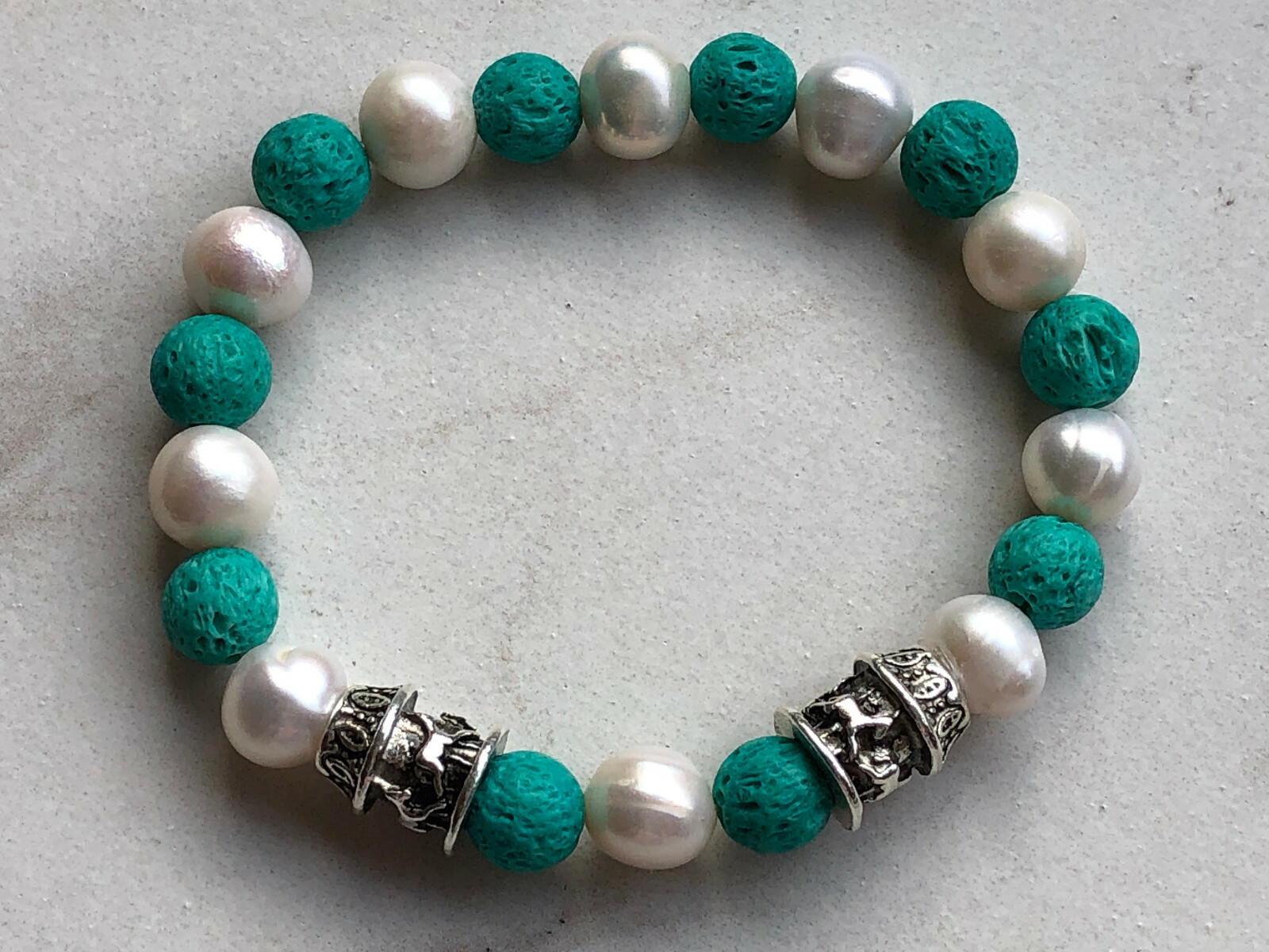 Handcrafted Lava Bead & Real Pearls Essential oil Diffuser Bracelet Handmade