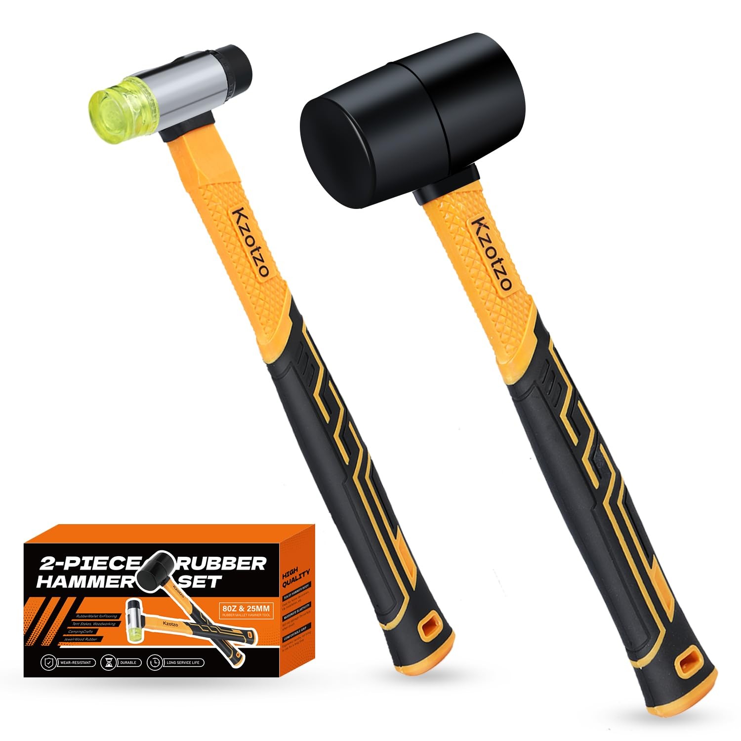 2-Piece Rubber Mallet Hammer Set, 8oz Rubber Hammer Mallet & 25mm Double-Faced S