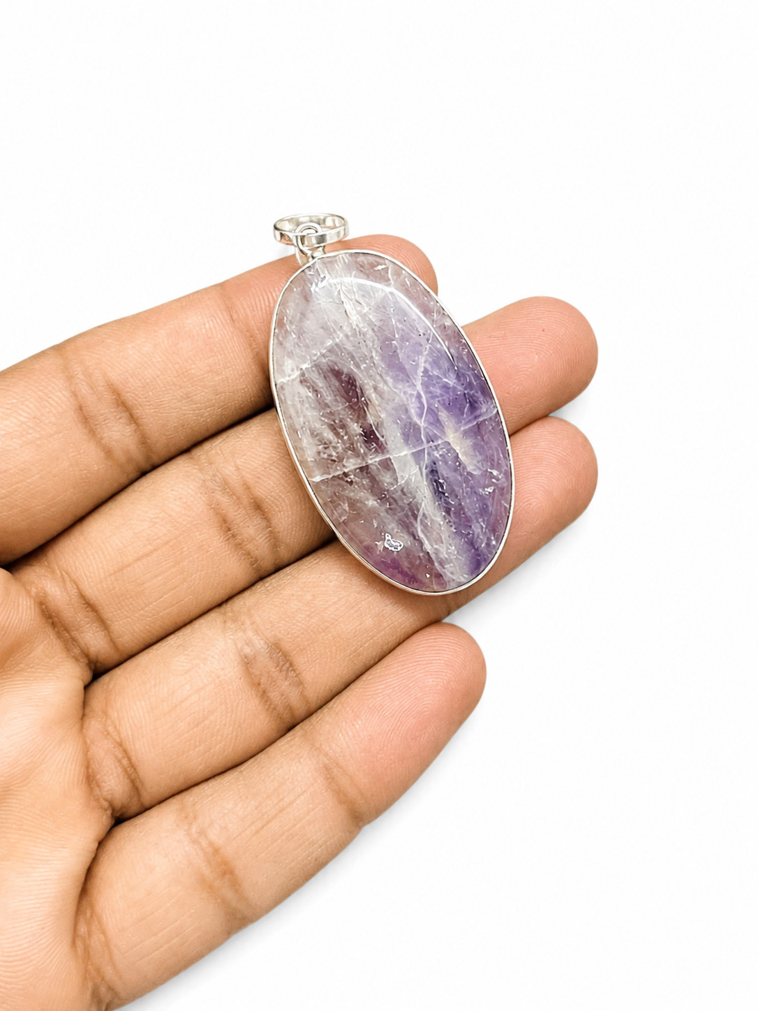 Natural Chevron Amethyst Pendant 925 Sterling Silver Oval Handmade Jewelry