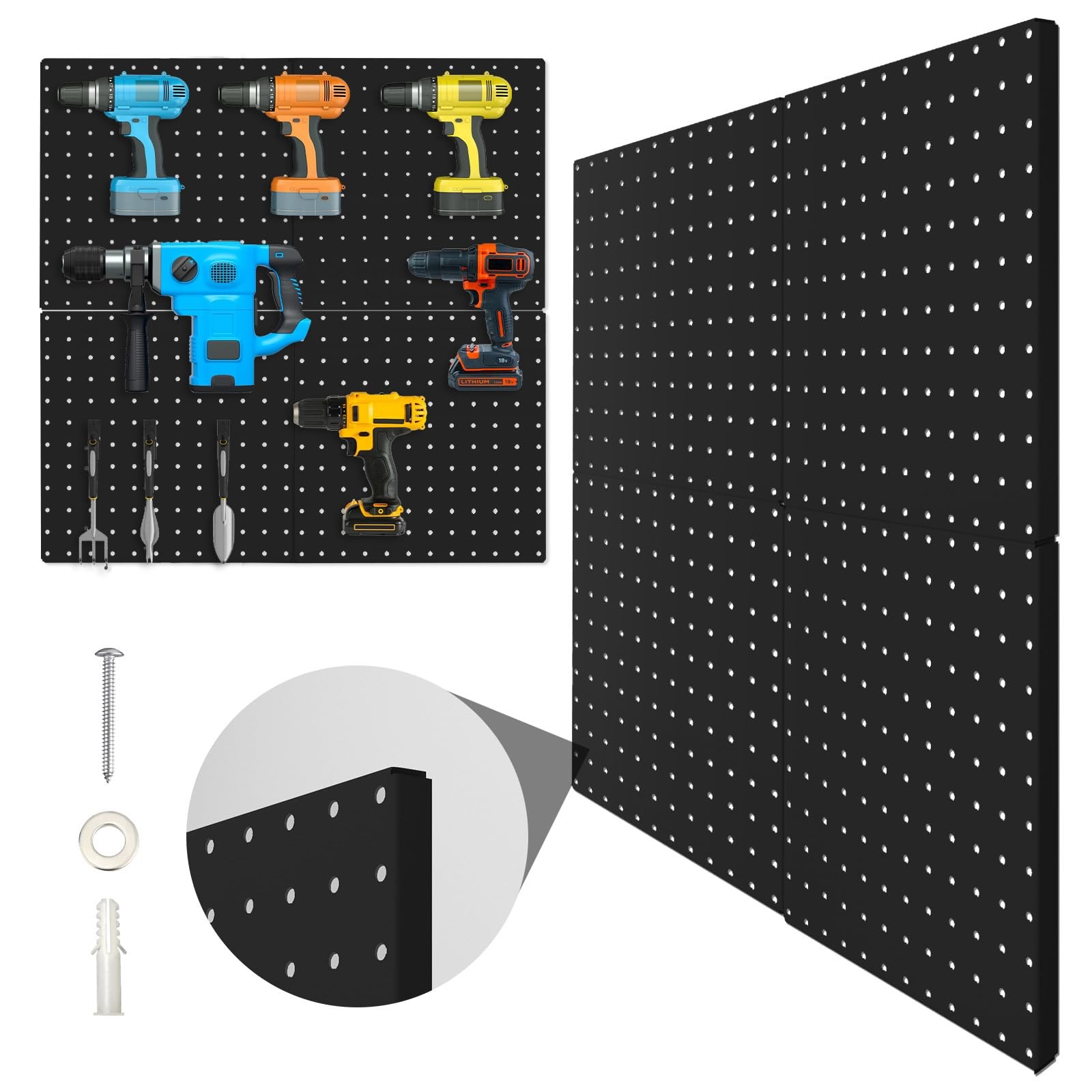 Peg Board, 4 Pack Metal Pegboard Panels Black Pegboards Wall Organizer with Bent