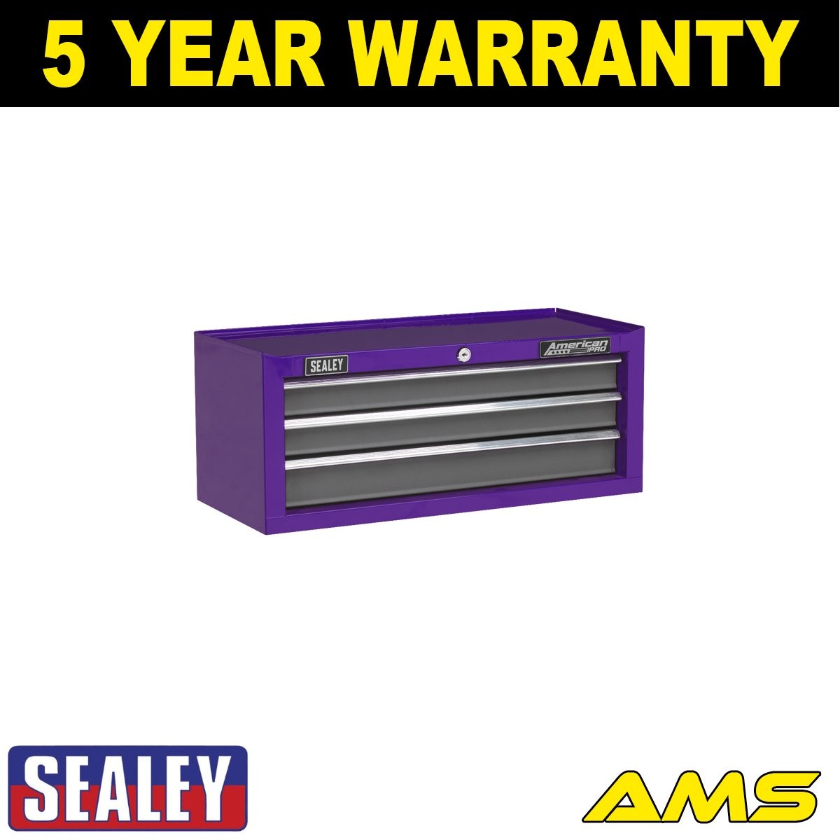 Sealey American PRO� Mid-Box Tool Chest 3 Drawer Purple/Grey AP22309BBCP