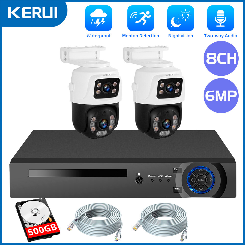 6MP POE Security Camera System w/ 2PCS PTZ Outdoor Home Security Cameras 8CH NVR