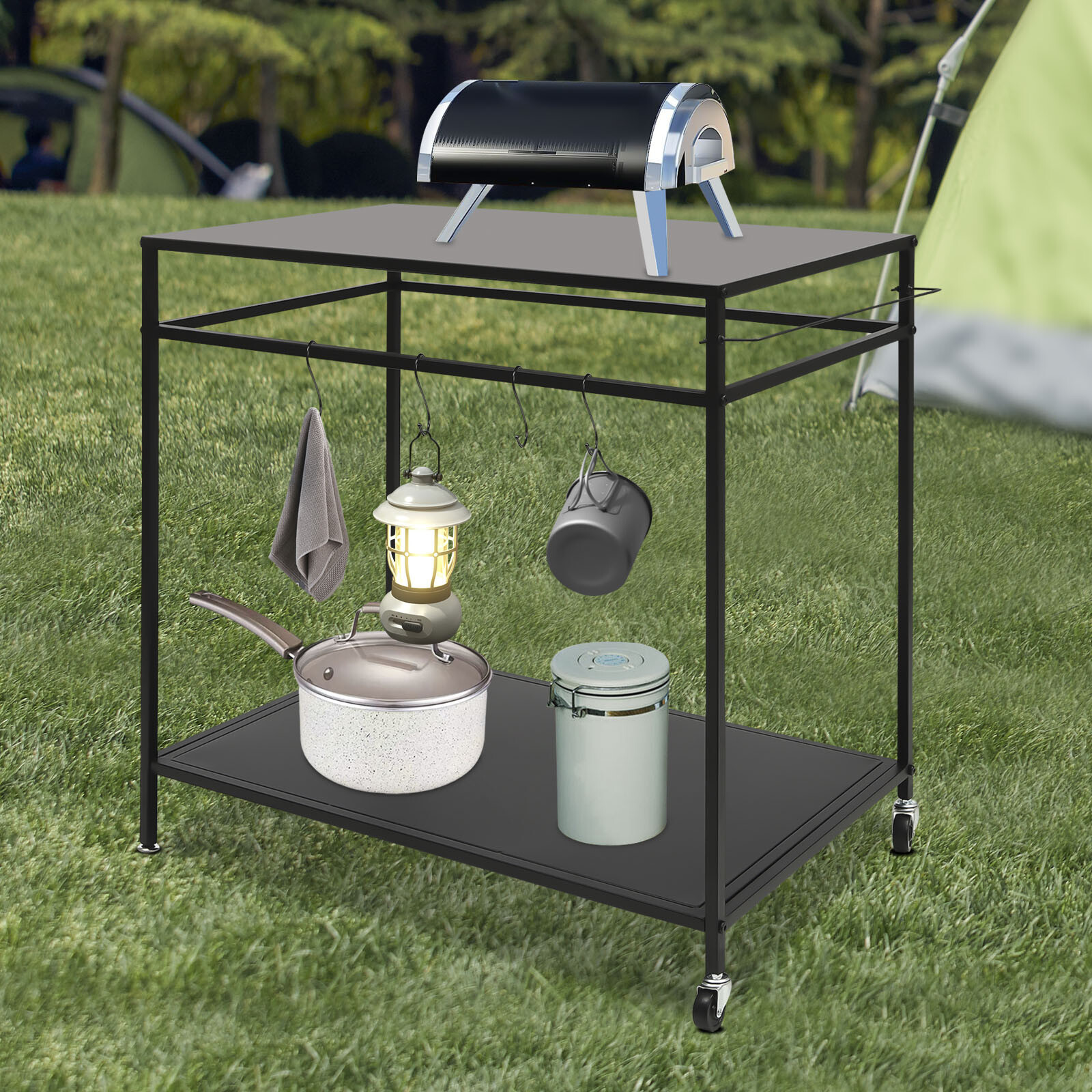 Kitchen Prep Table BBQ Grill Bar Stainless Steel Cart Outdoor Cooking Trolley