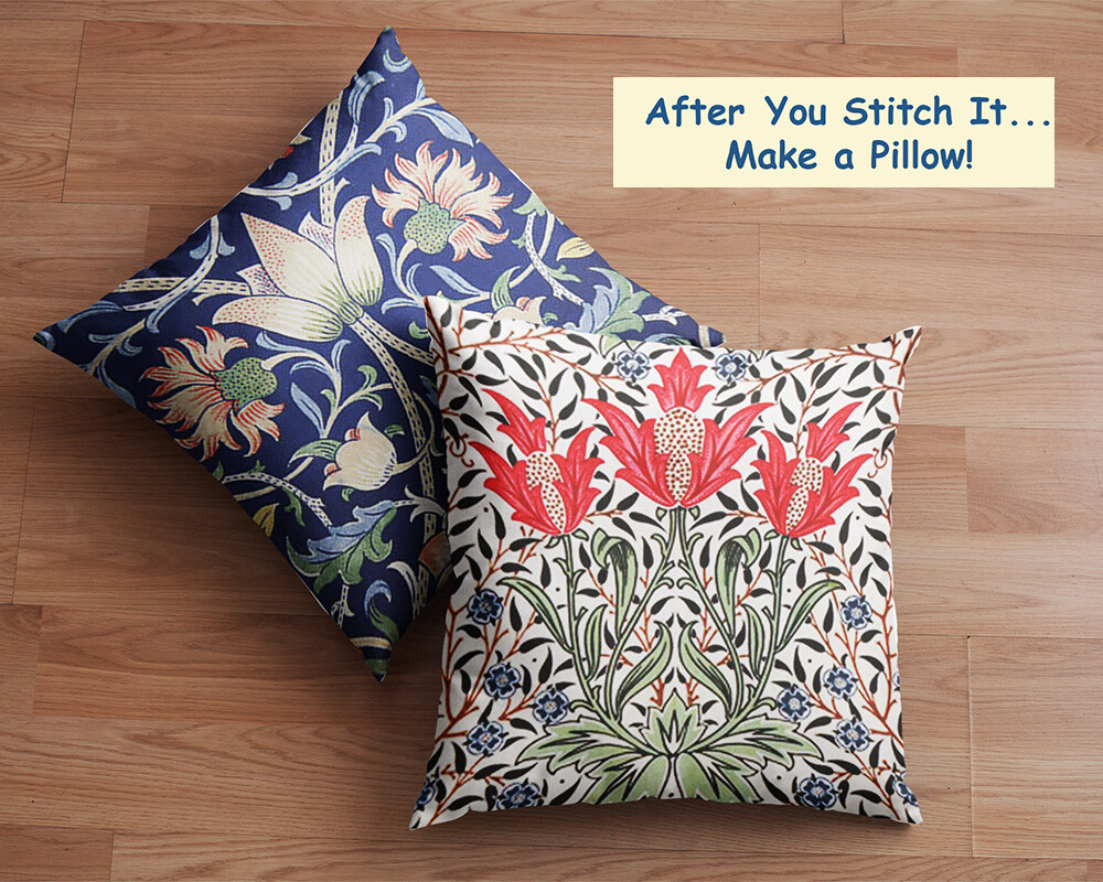 William Morris Blue Green Acanthus Vine Design Counted Cross Stitch Pattern