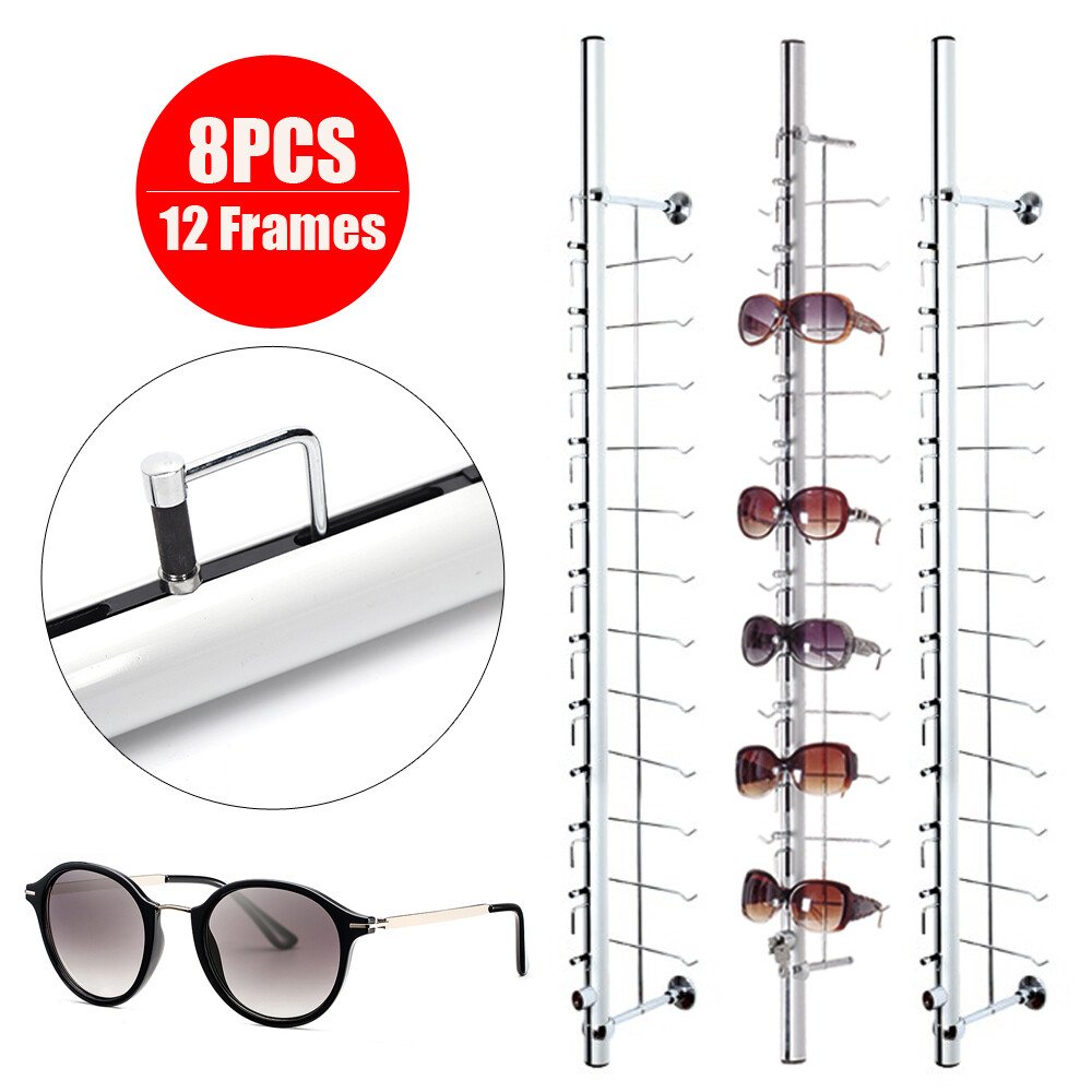 8PCS Eyeglasses Storage Rack Hold 12 Frames Optical Frames Display Rod w/ Lock