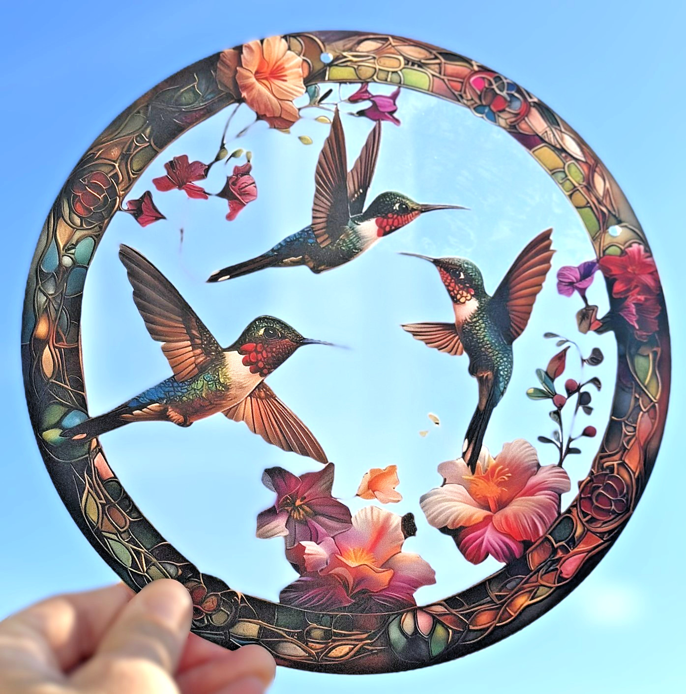 New Suncatcher Birds Flowers 8" Round Combined Shipping Gift