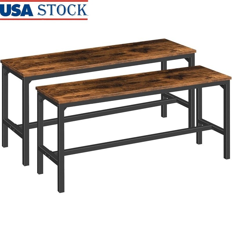 Industrial Dining Benches Set of 2 Wooden Kitchen Seating Indoor Furniture New