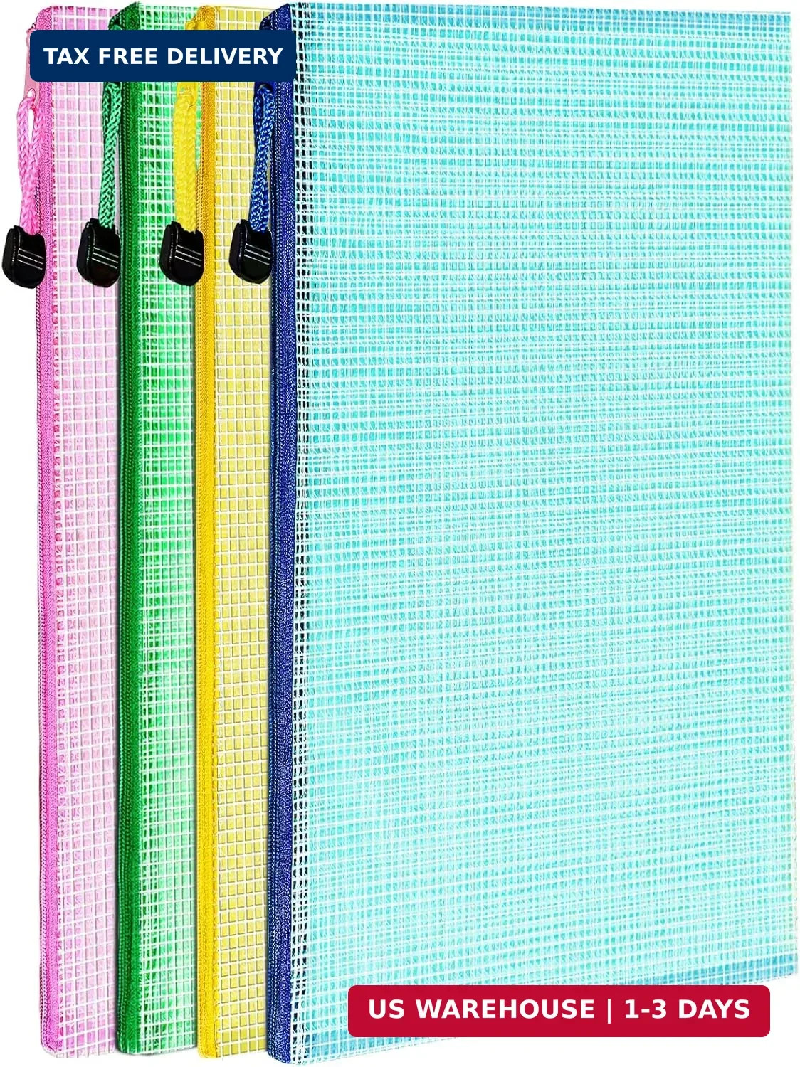LEOBRO Mesh Zipper Pouch Bags, 13.2"x 9.2" Zipper Pouch, 4 pcs Mesh Bags with Zi