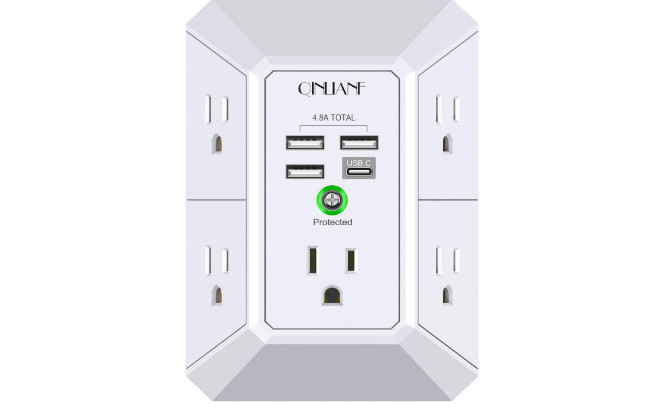 Multi Plug Outlet Surge Protector 5 Outlets Extender 4 USB Charging Ports Office