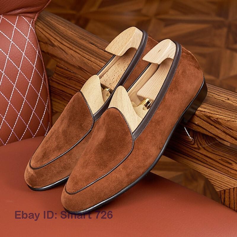 British Men's Slip on Suede Loafers Casual Party Driving Round Toe Shoes Formal