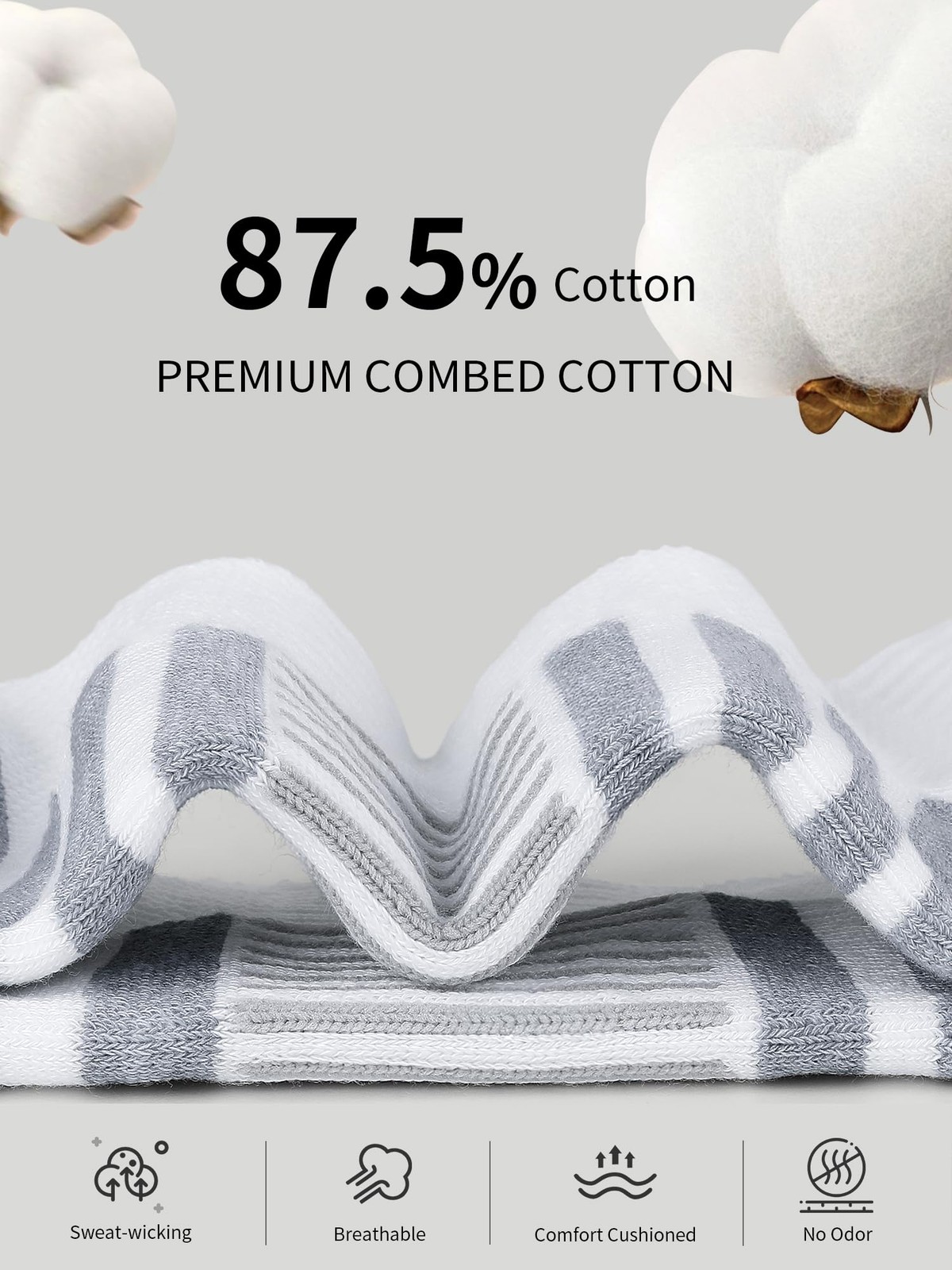 Airacker Athletic Running Ankle Cotton Socks, Low Cut 9-12, White