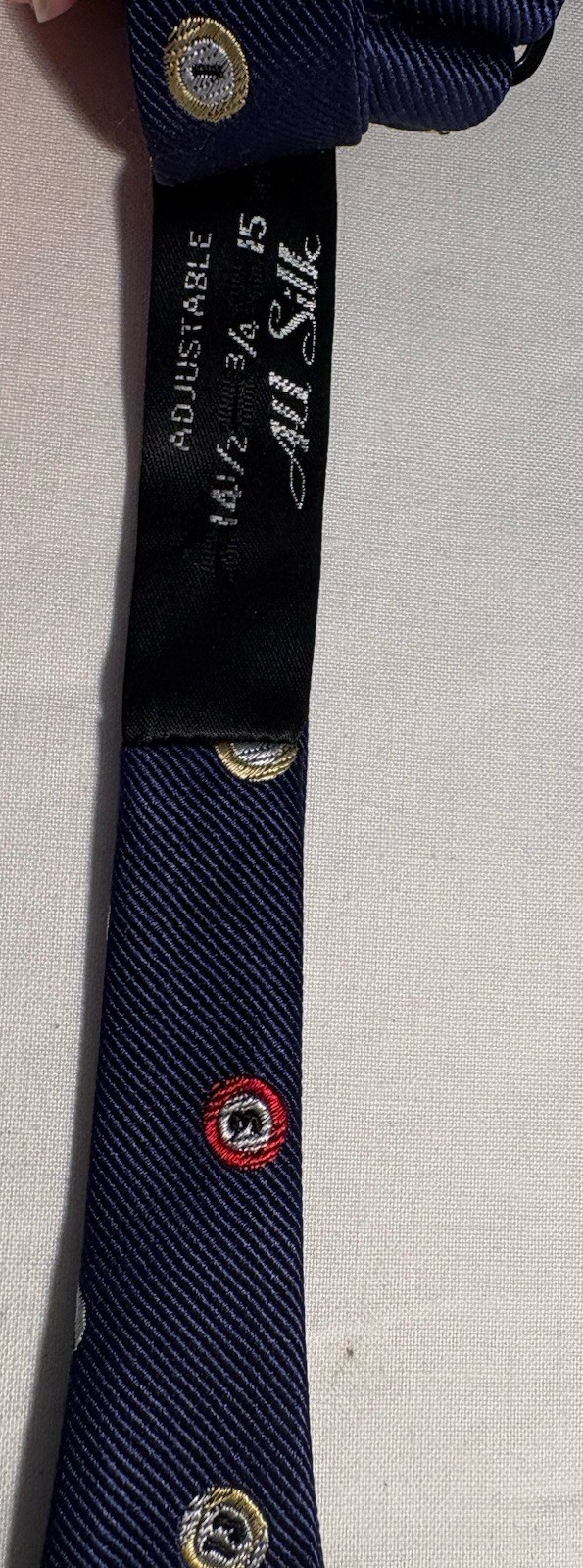 Rooster Bowtie Navy Blue Repp Pool Ball Pattern 100% Silk Self Tie, NWT