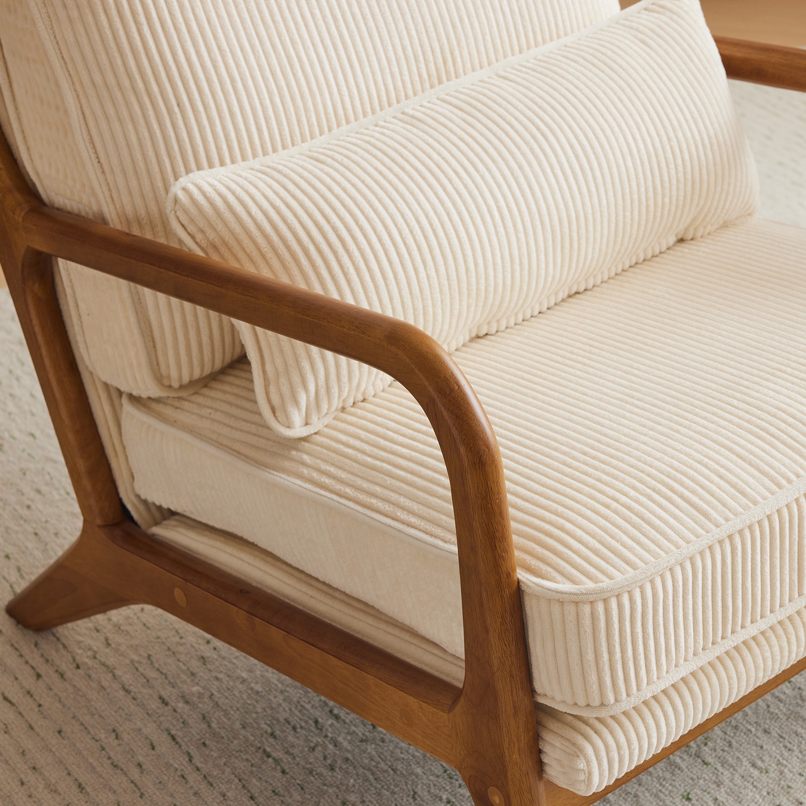Off-White Corduroy Upholstered Indoor Lounge Chair (330LBS Weight Capacity)