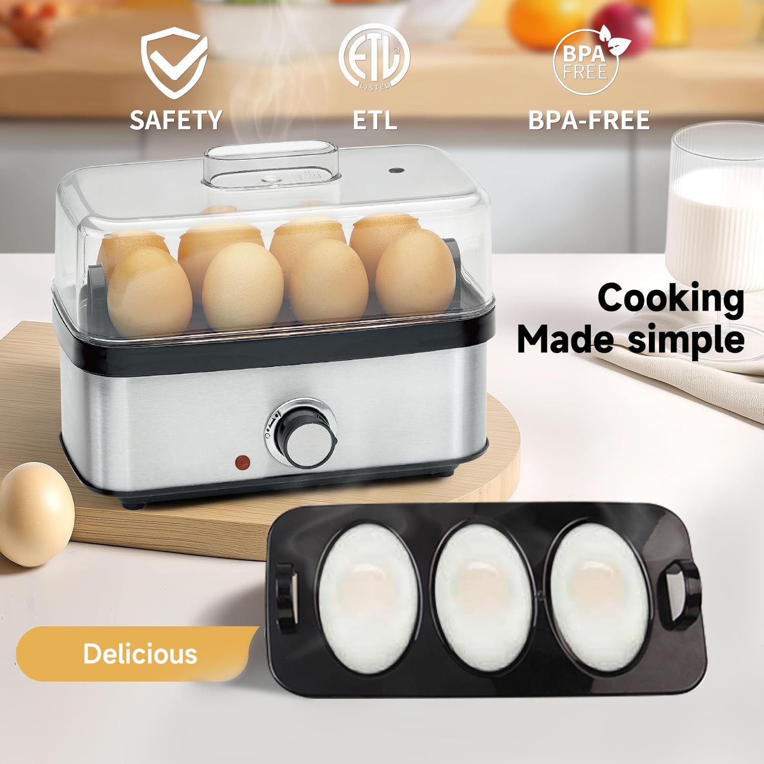 Electric Egg Cooker Rapid – 8 Capacity for Hard Boiled Large, Siliver