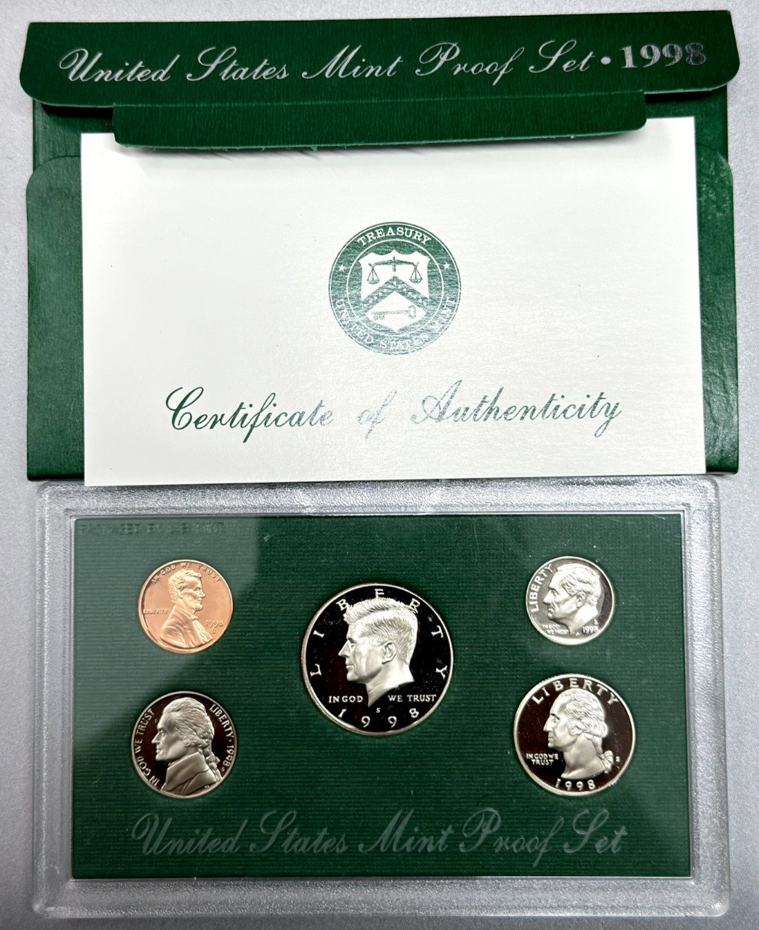 1998 S US Proof Set with Certificate of Authenticity COA United States Mint Set