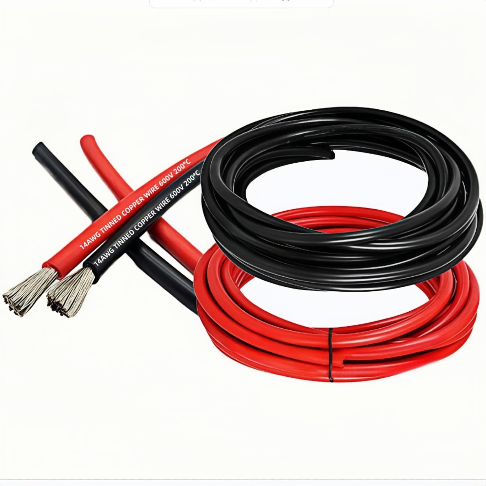 TEULRSS 14 AWG Gauge Silicone Wire Electrical 5ft Red+5ft Black , Red +
