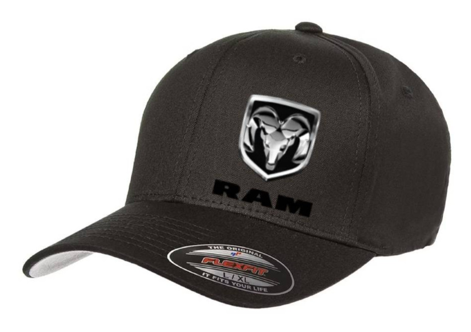 Dodge Ram Truck Black Cap 5001 Flexfit Baseball Hat S/M and L/XL