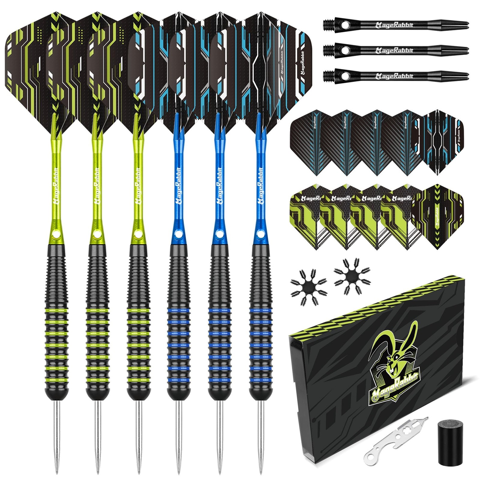 Steel Tip Darts Set, 6 Pack Metal Tip Darts with 9 Dart Shafts and 12 Extra D...