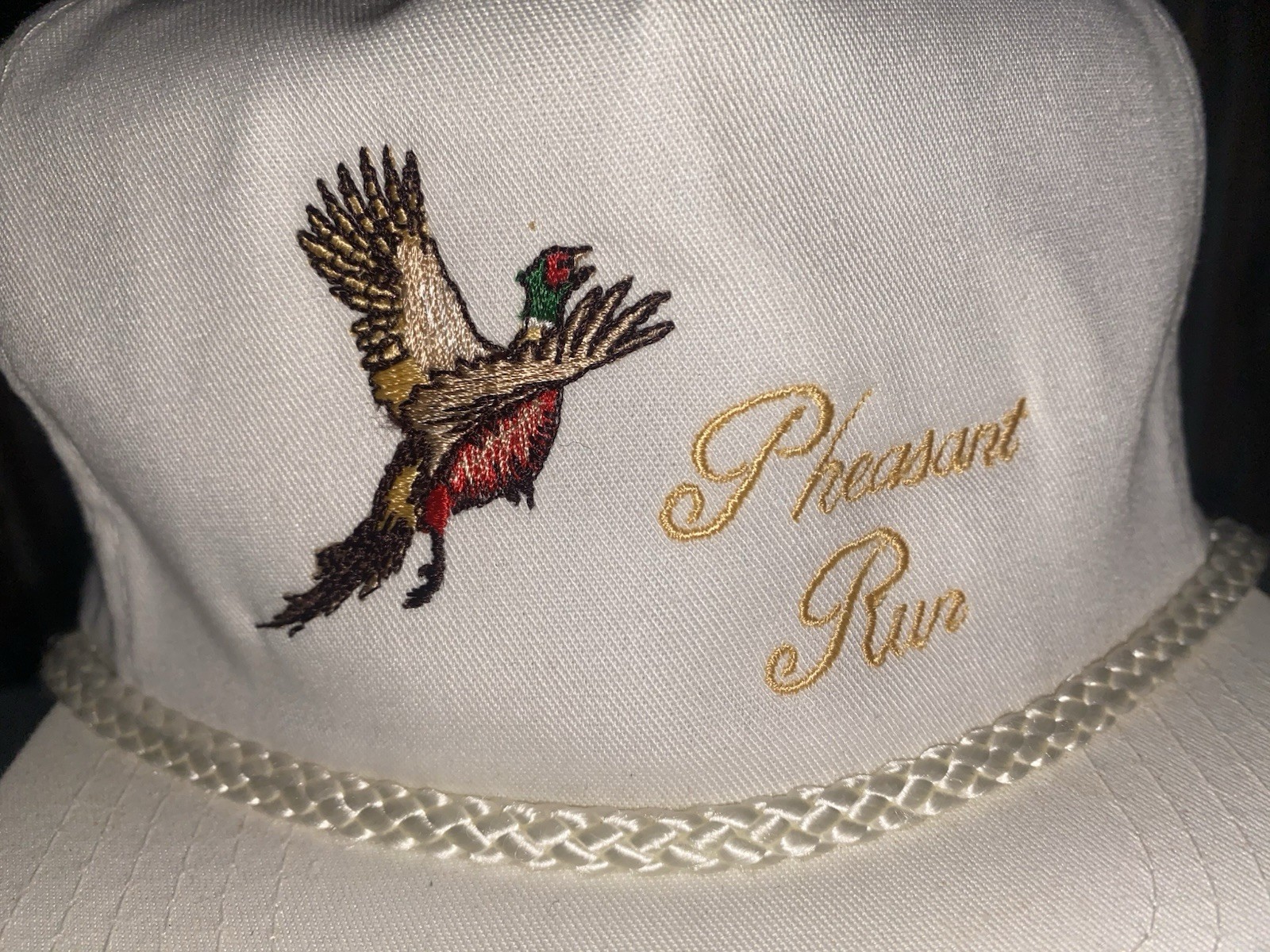 Vintage Pheasant Run Embroidered Trucker Hat Cap Rope Brim 70s Felt San Sun